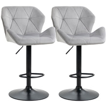 Load image into Gallery viewer, Set of 2 Elegant Velvet Bar Stools with Sturdy Metal Base - Grey Chic Design
