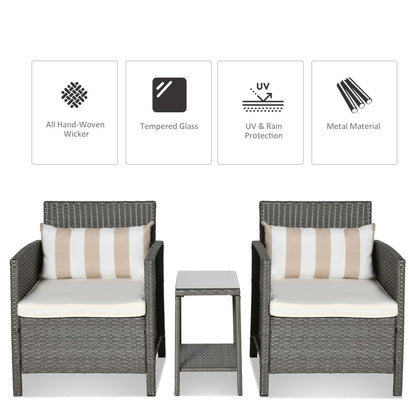 Chic Rattan 2-Seater Bistro Set with Cozy Cushions - Grey & Cream