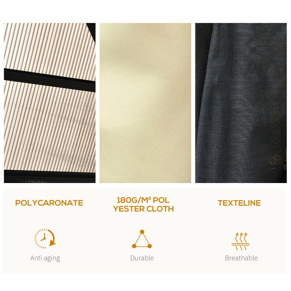 Outsunny Deluxe 4.3x3.6m Hardtop Gazebo with Curtains & Insect Screens