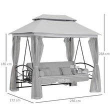 Load image into Gallery viewer, 3-Seater Convertible Swing Bed with Canopy &amp; Cushions - Grey Oasis Comfort
