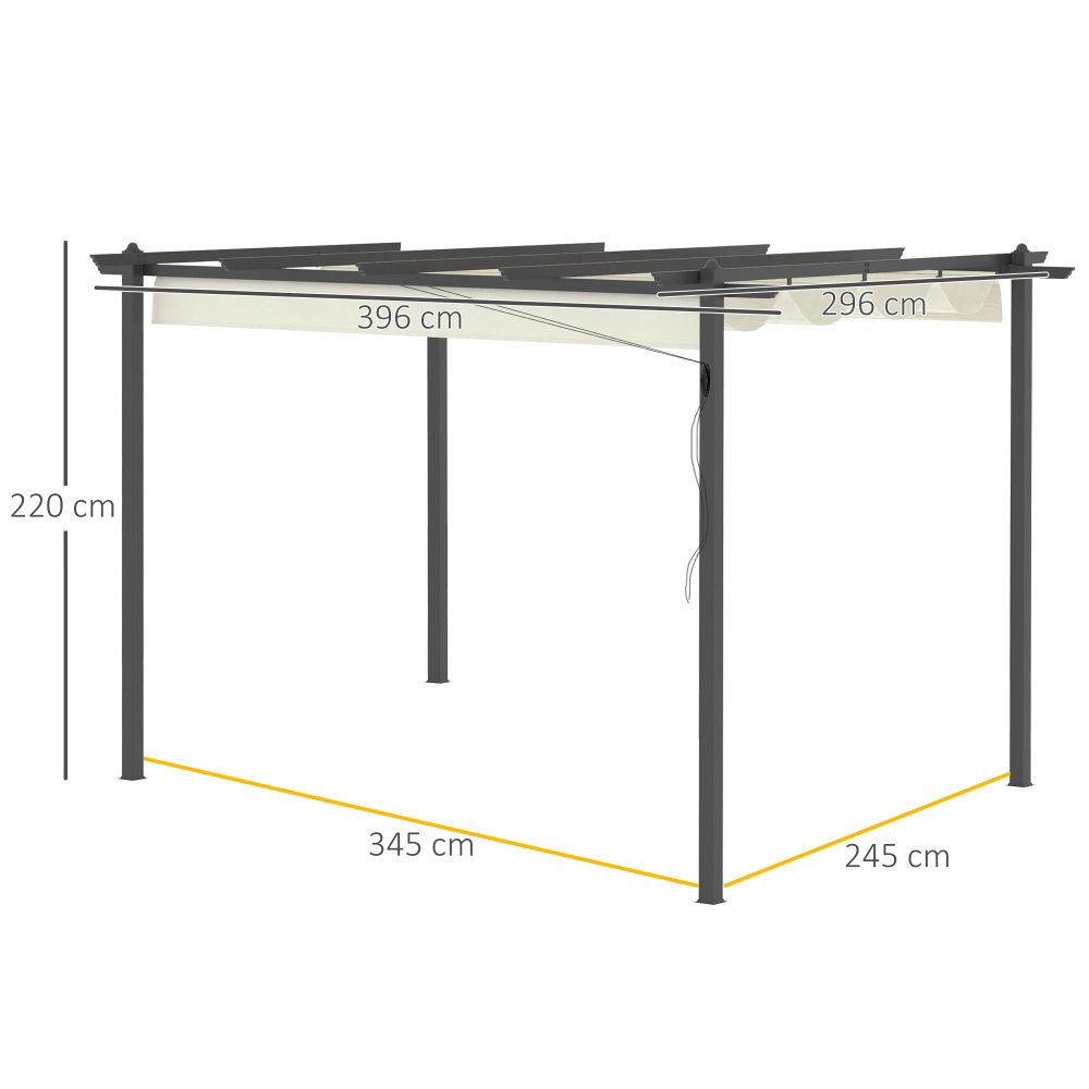 Adjustable 4x3m Aluminum Pergola Gazebo with Retractable Canopy - Cream White
