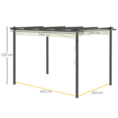 Adjustable 4x3m Aluminum Pergola Gazebo with Retractable Canopy - Cream White