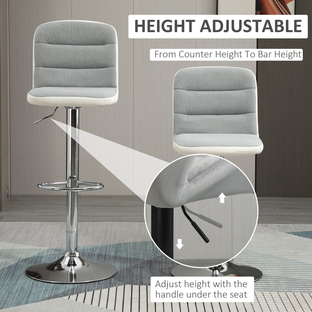 Bar stool Set of 2 Adjustable Height Upholstered Bar Chair Light Grey