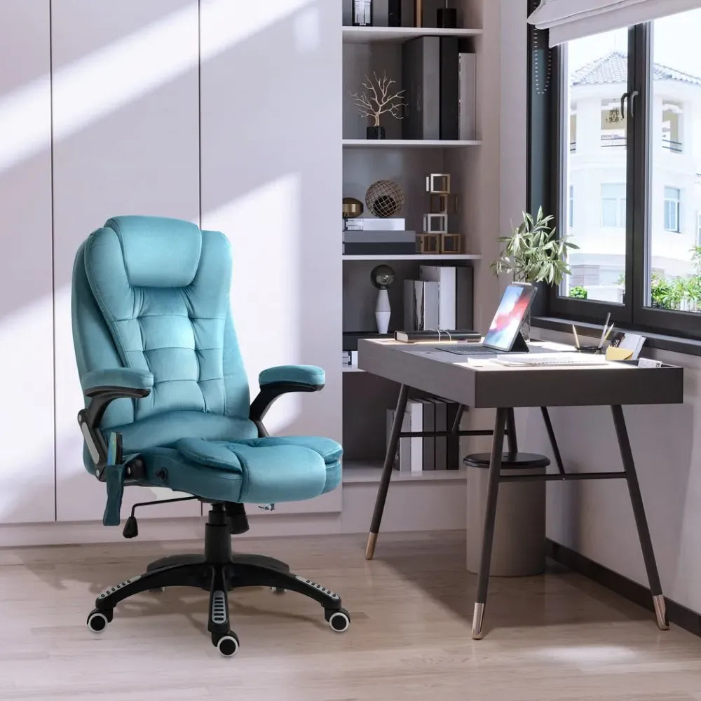 Reclining Executive Massage Chair with Heat & Swivel - Luxurious Blue Velvet
