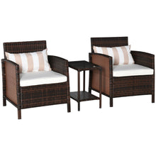 Load image into Gallery viewer, Cozy 2-Seater Rattan Patio Bistro Set with Cushions &amp; Stylish Bolster - Brown
