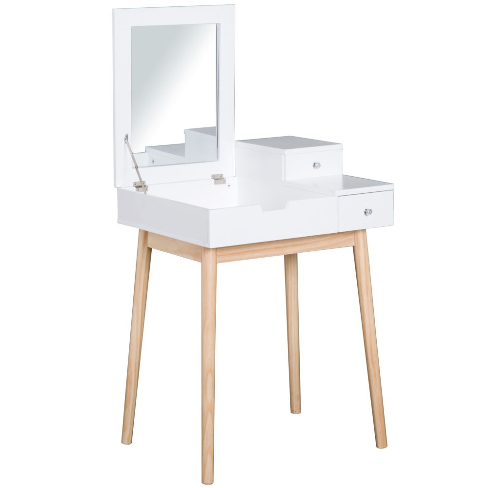 Dressing Table Desk Flip-up Mirror 2 Drawers Bedroom Makeup White HOMCOM