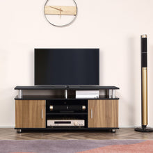 Load image into Gallery viewer, Modern Black &amp; Walnut TV Cabinet Stand with Open Shelves &amp; Storage Compartment
