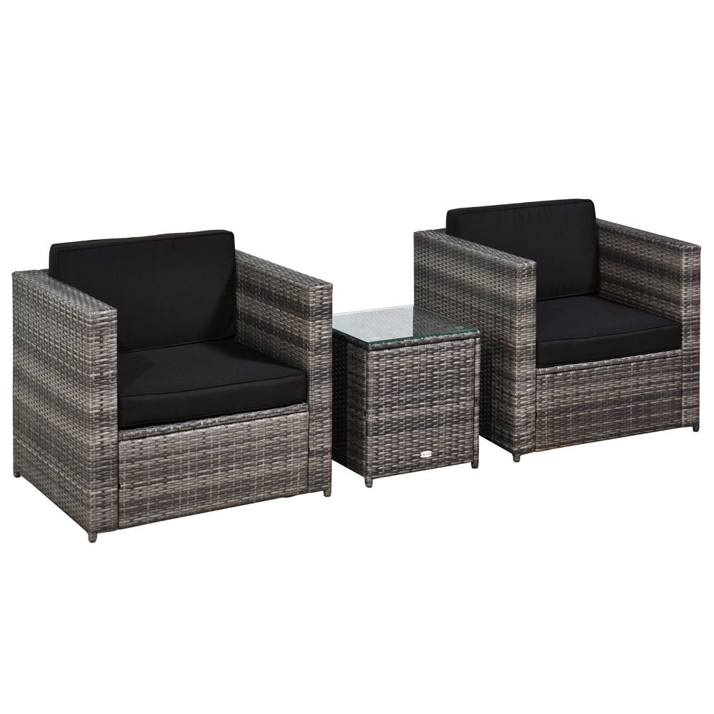 Outsunny Grey Rattan Sofa Set: Stylish 2-Seater with Cushions & Glass Table
