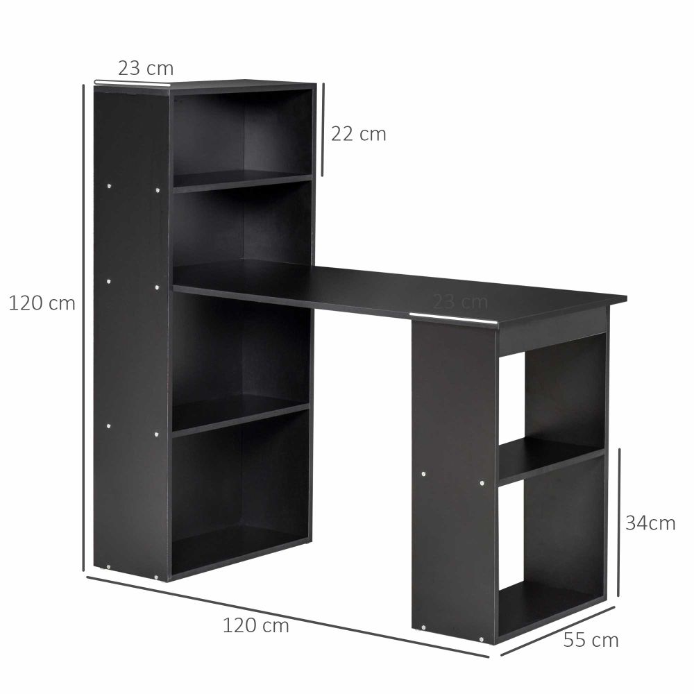 Modern Black Computer Desk & Bookshelf Combo - Efficient Workspace Solution