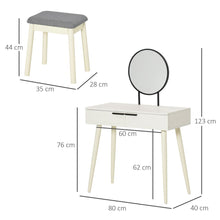 Load image into Gallery viewer, Elegant White Vanity Makeup Set with Round Mirror &amp; Cushioned Stool
