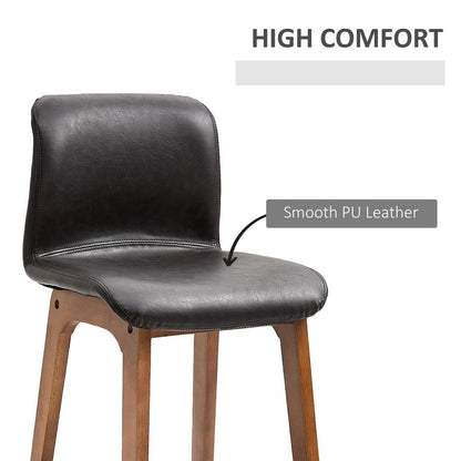 Chic Faux Leather Bar Stool Set - 93cm High Back, Brown Wooden Frame, 2 Pieces