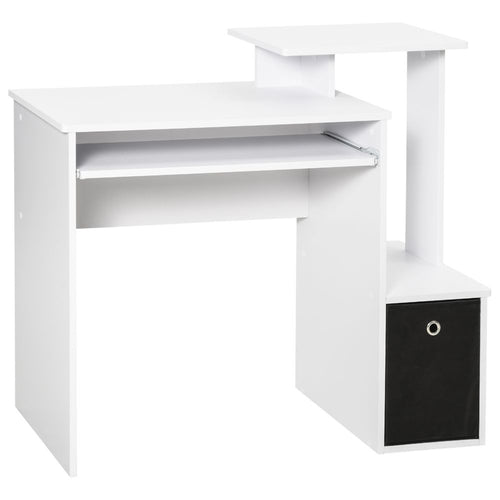 Stylish White Computer Desk with Keyboard Tray & Hidden Storage Solutions