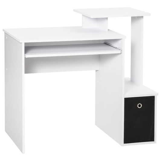 Stylish White Computer Desk with Keyboard Tray & Hidden Storage Solutions