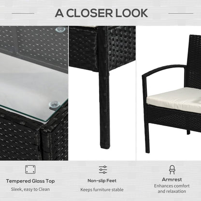 Elegant 4-Seater Rattan Garden Sofa Set with Cushions & Glass Table