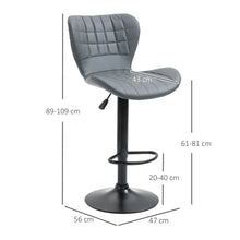 Load image into Gallery viewer, Stylish Grey Adjustable Height Swivel Bar Stools - Set of 2 with Footrest
