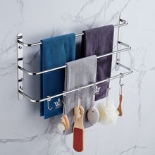 Load image into Gallery viewer, THREE Stagger Layers Towel Rack Upgraded with SIX Movable Hooks Stainless Steel Towel Bars Bathroom Accessories Set for Hanging Bath Sponge and Towels Bright Polishing 23.62 inches KJWY005YIN-60CM
