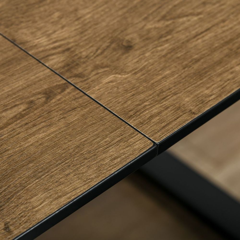 Stylish Extendable Dining Table: Industrial Wood & Metal Design for 4-6 Seats