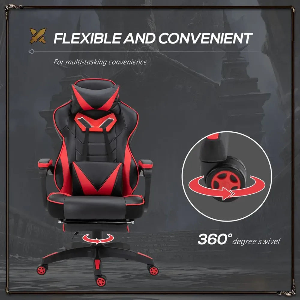 Ultimate Ergonomic Gaming Chair with Reclining Footrest - Stylish Red Design!