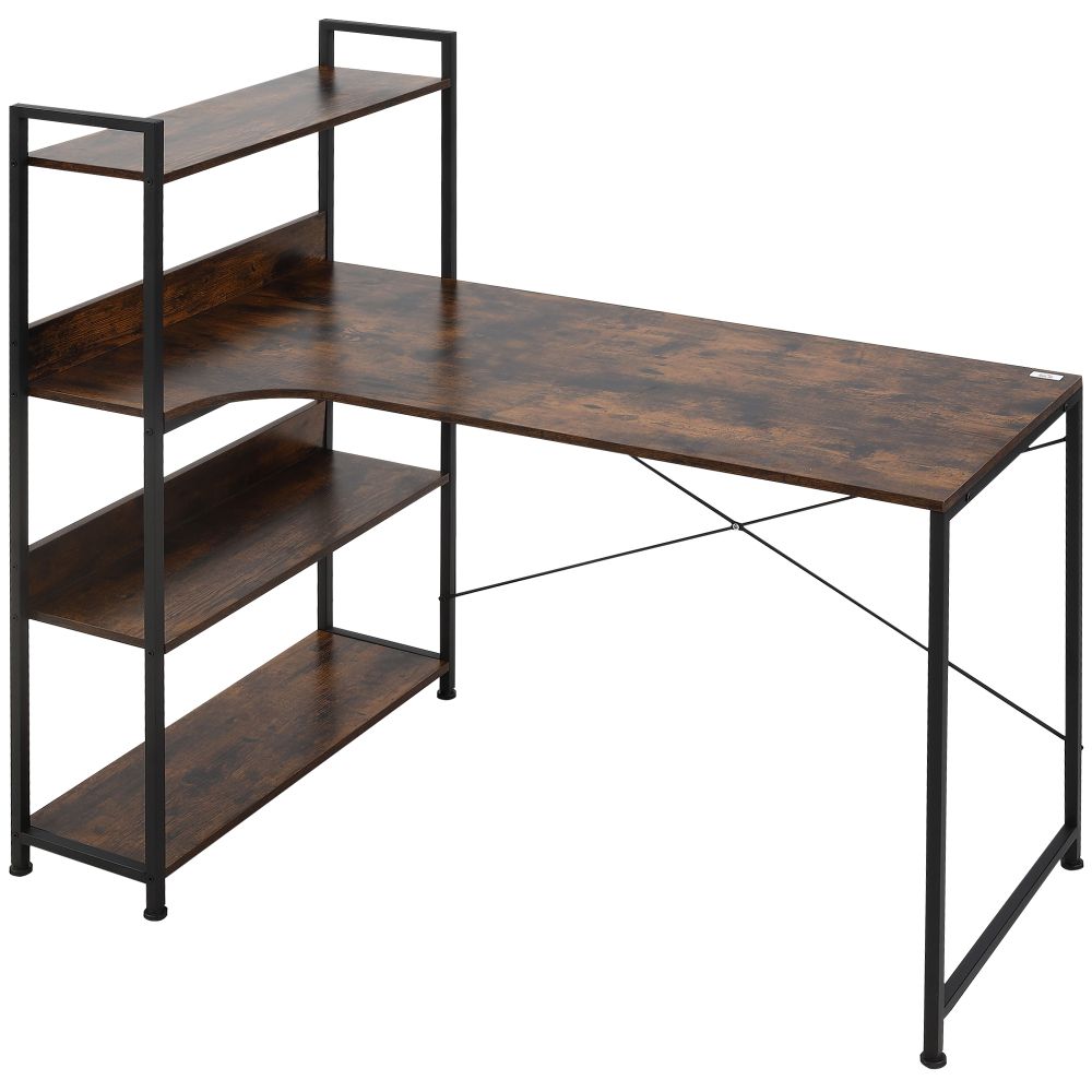 Retro Industrial Computer Desk with 4-Tier Storage – Stylish & Functional