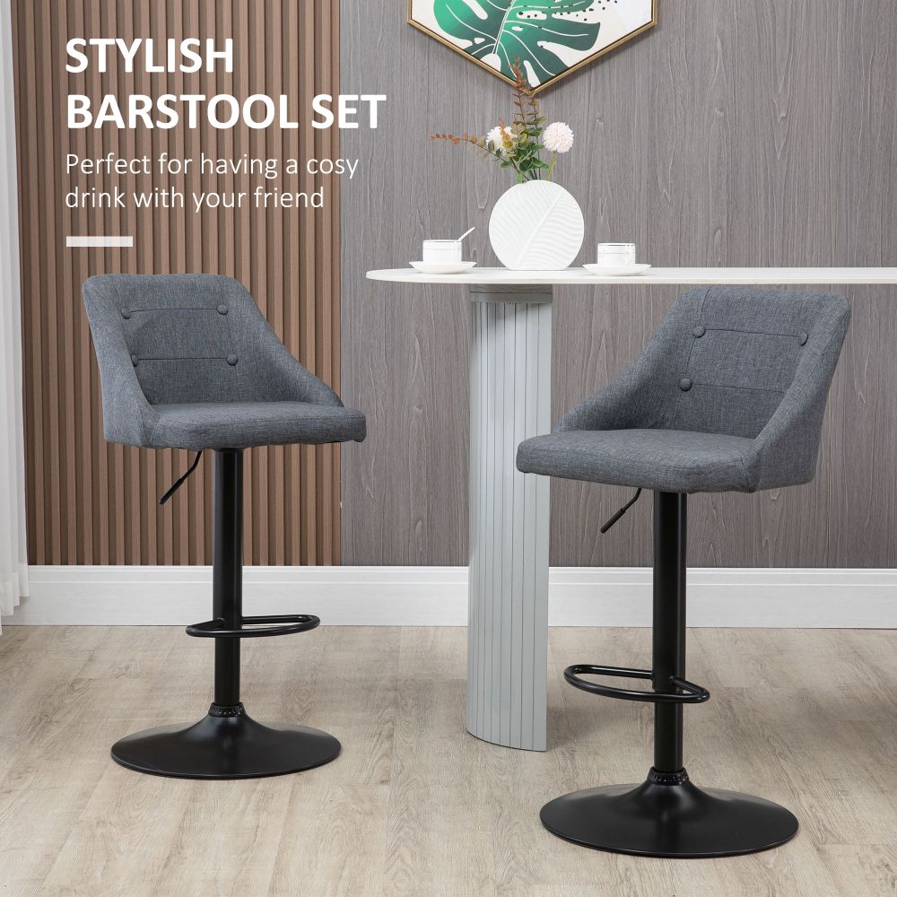 Adjustable HOMCOM Swivel Bar Stools Set of 2 – Modern Fabric Chairs in Grey