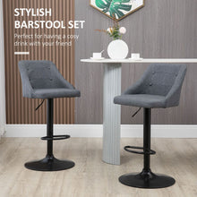 Load image into Gallery viewer, Adjustable HOMCOM Swivel Bar Stools Set of 2 – Modern Fabric Chairs in Grey
