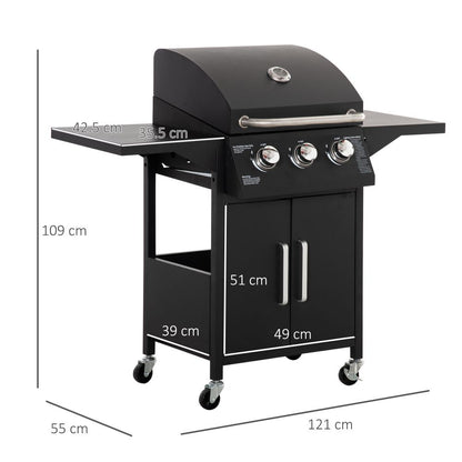Ultimate 3-Burner Portable Gas BBQ Grill with Warming Rack & Storage Cabinet