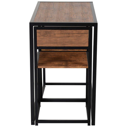 Chic Steel Frame 2-Seater Bar Stool & Table Set - Modern Wood Tone Elegance