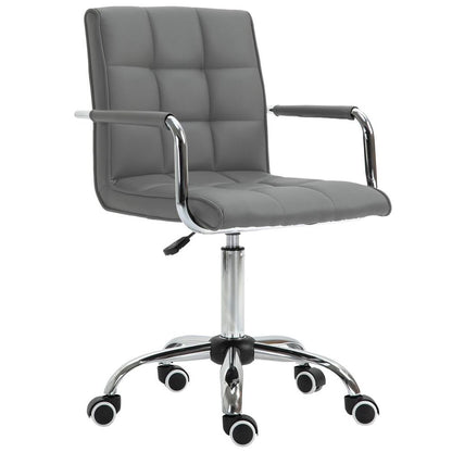 Modern Grey PU Leather Swivel Desk Chair with Armrests - Home Office Comfort
