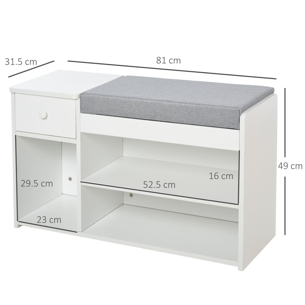 Stylish Multi-Storage Shoe Bench with Cushioned Seat & Three Compartments