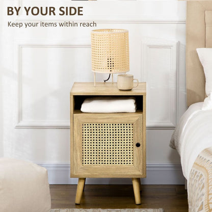 Rustic Elegance: HOMCOM Rattan Nightstand with Cabinet & Shelf for Chic Spaces