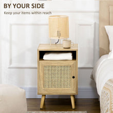 Load image into Gallery viewer, Rustic Elegance: HOMCOM Rattan Nightstand with Cabinet &amp; Shelf for Chic Spaces
