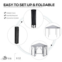Load image into Gallery viewer, Versatile 3x3m Hexagonal Pop-Up Gazebo with Insect Mesh &amp; Roller Bag – Grey
