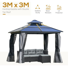 Load image into Gallery viewer, Spacious 3x3m Hardtop Gazebo with Steel Frame, Curtains &amp; Insect Netting
