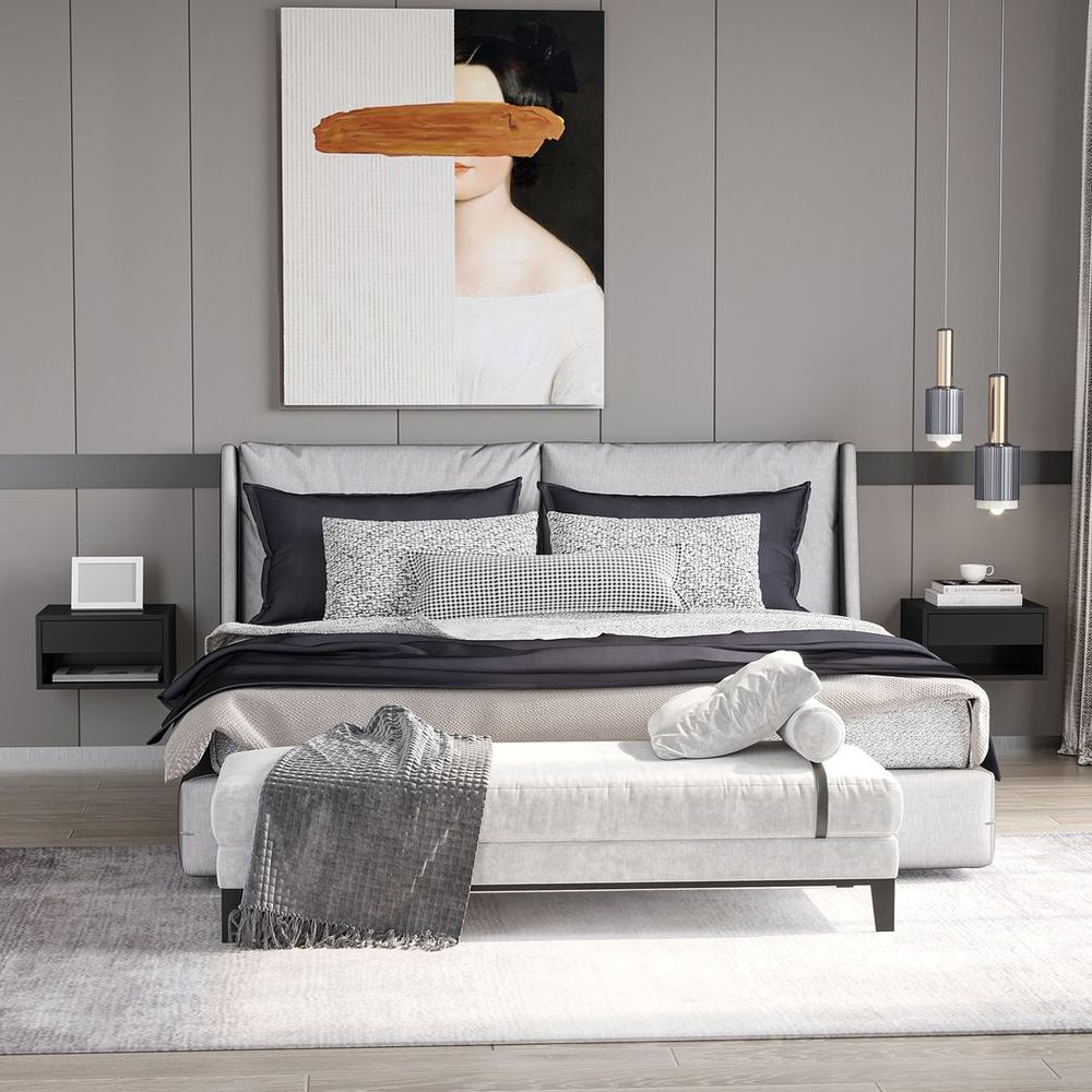 Elegant HOMCOM Wall-Mounted Floating Nightstand Set with Drawer - Black Duo