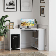 Load image into Gallery viewer, Compact L-Shaped Corner Desk with Shelves &amp; Keyboard Tray - Modern White
