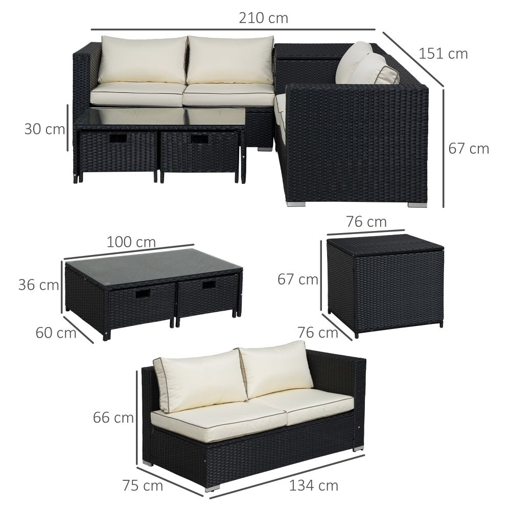 Stylish 4-Piece Rattan Wicker Garden Sofa Set with Storage & Table - Black