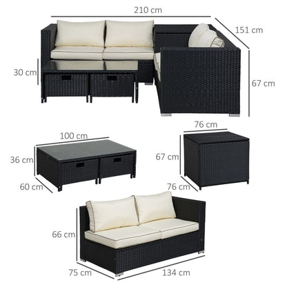 Stylish 4-Piece Rattan Wicker Garden Sofa Set with Storage & Table - Black