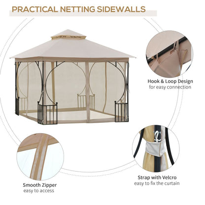 Durable 3m x 3m Beige Metal Gazebo - Waterproof & UV-Resistant Outdoor Shelter