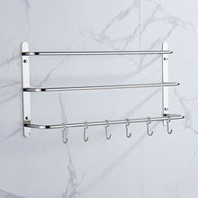 Load image into Gallery viewer, THREE Stagger Layers Towel Rack Upgraded with SIX Movable Hooks Stainless Steel Towel Bars Bathroom Accessories Set for Hanging Bath Sponge and Towels Bright Polishing 23.62 inches KJWY005YIN-60CM

