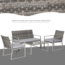 Load image into Gallery viewer, Stylish 4-Piece Grey Rattan Outdoor Seating Set for Ultimate Comfort
