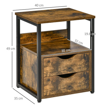 Rustic Industrial Side Table: HOMCOM Slim Storage Cabinet with Open Shelf & Drawers