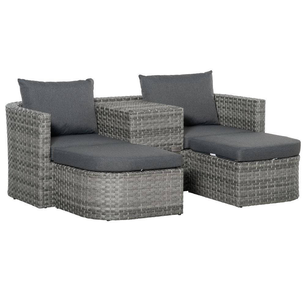 Versatile 3PC Grey Rattan Sofa Set with Daybed & Side Table - Outdoor Comfort Redefined