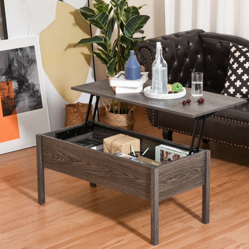Stylish Grey Lift-Top Coffee Table with Hidden Storage Compartment