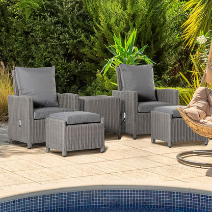 Cozy 2-Seater Rattan Patio Set with Reclining Chairs & Cooler Table
