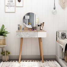 Load image into Gallery viewer, Nordic Elegance Wooden Dressing Table with Round Mirror &amp; Spacious Drawer
