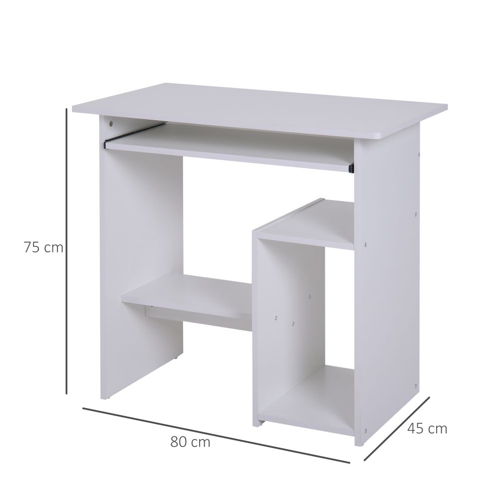 Modern Compact Computer Desk with Slide-Out Keyboard Tray – White Finish