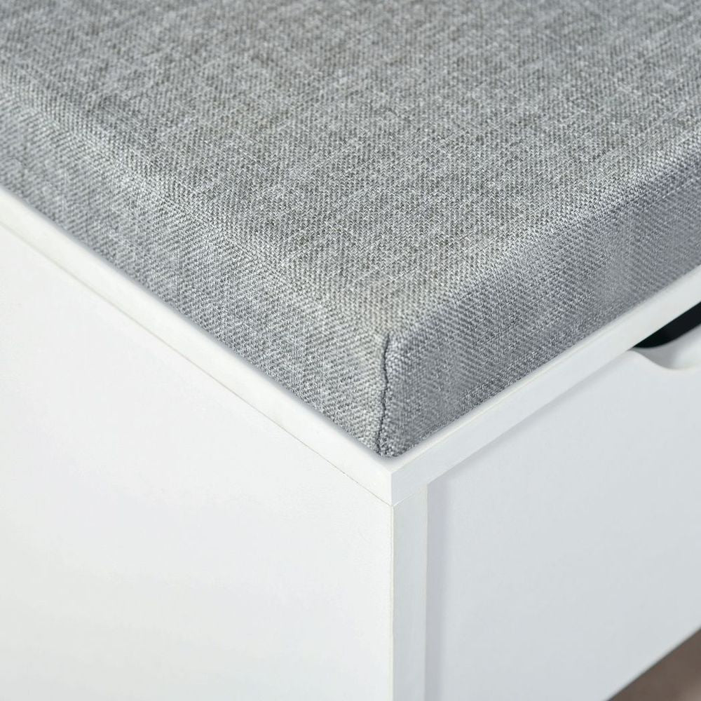 Stylish HOMCOM Shoe Storage Bench with Cushion & Adjustable Shelves - White/Grey