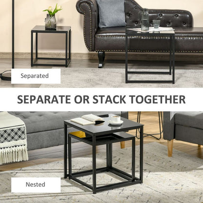 Elegant Nesting Side Tables Set with Tempered Glass Top - Modern Black Design