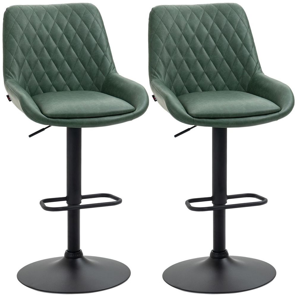 Stylish Adjustable Green Bar Stools Set of 2 - 360° Swivel & Comfort