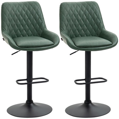 Stylish Adjustable Green Bar Stools Set of 2 - 360° Swivel & Comfort